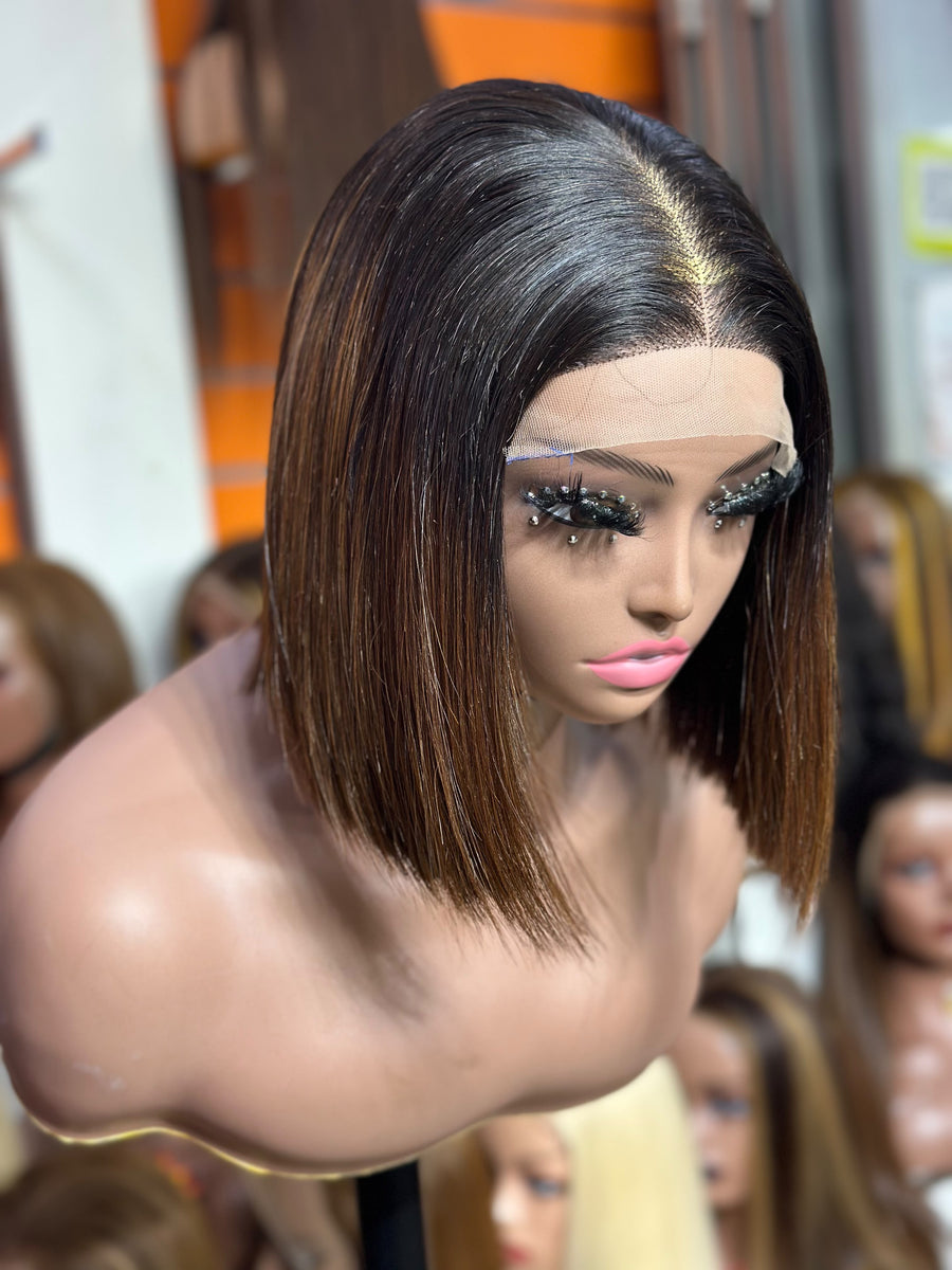 10” 5x5 Hand Made Vietnamese SDD Bone Straight Ombre Choc Brown Wig