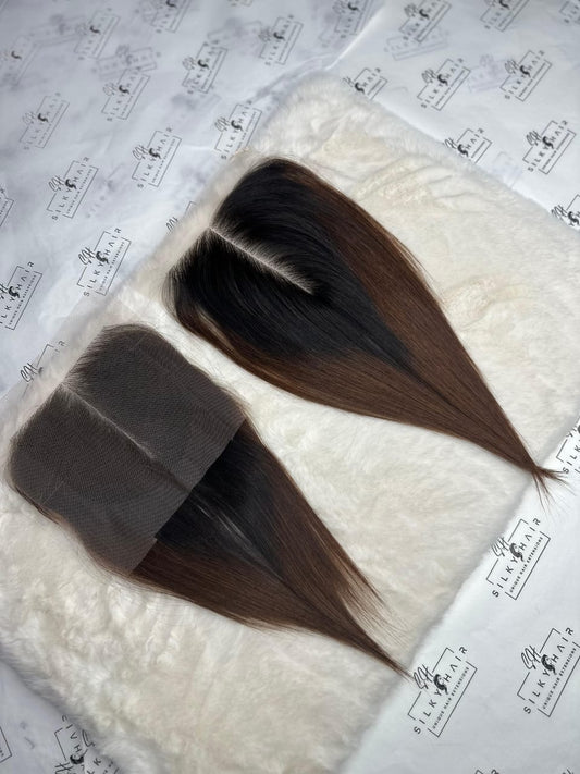 Vietnamese SDD Bone Straight Ombre Chocolate Brown 5x5 closure