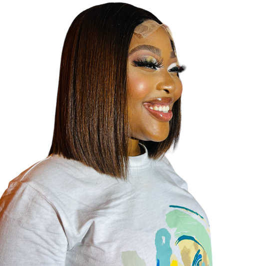 Vietnamese SDD Bone Straight 2x6 10 inch Ombré Choc Brown Bob Wig