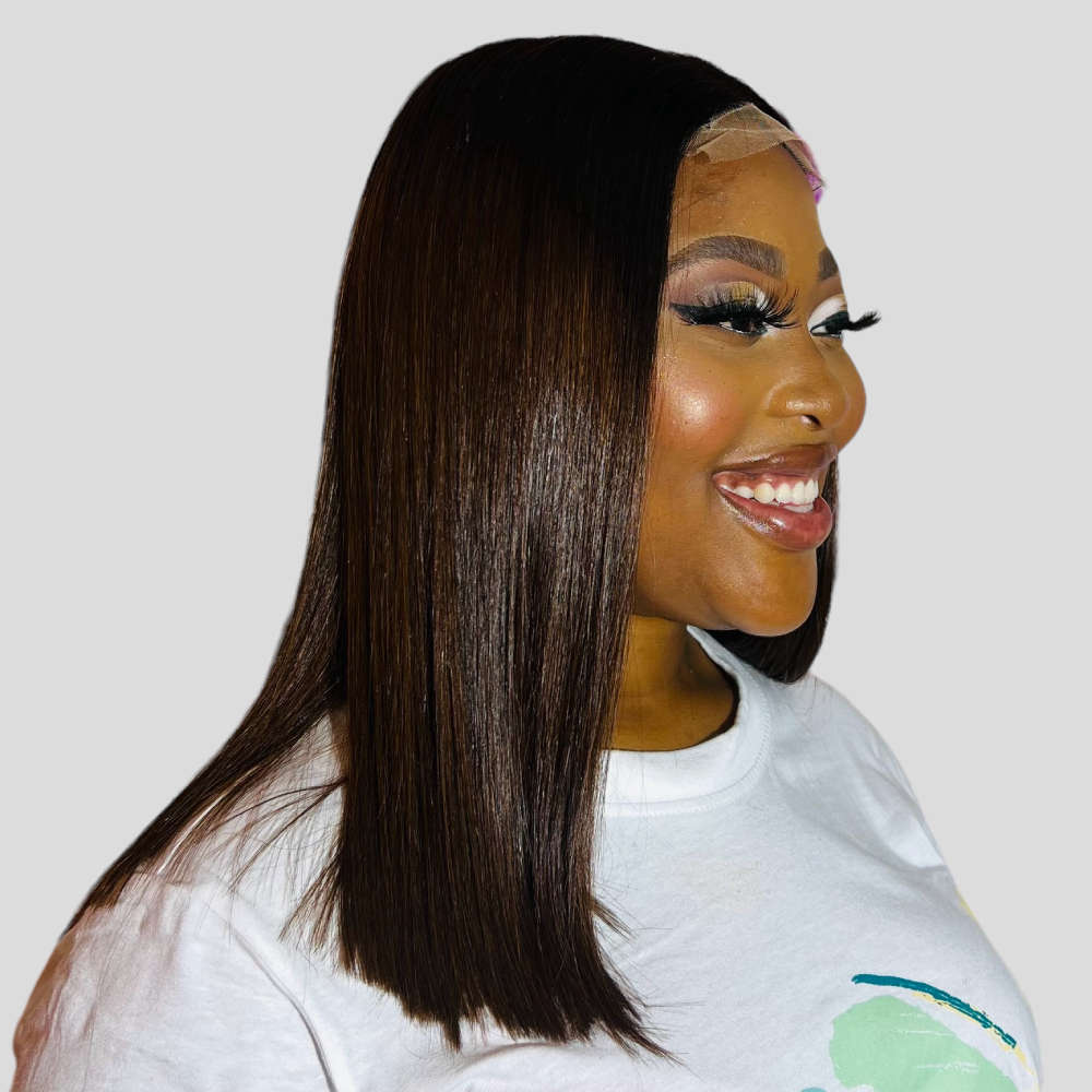 Vietnamese SDD Bone Straight 2x6 14 inch Ombr? Choc Brown Bob Wig