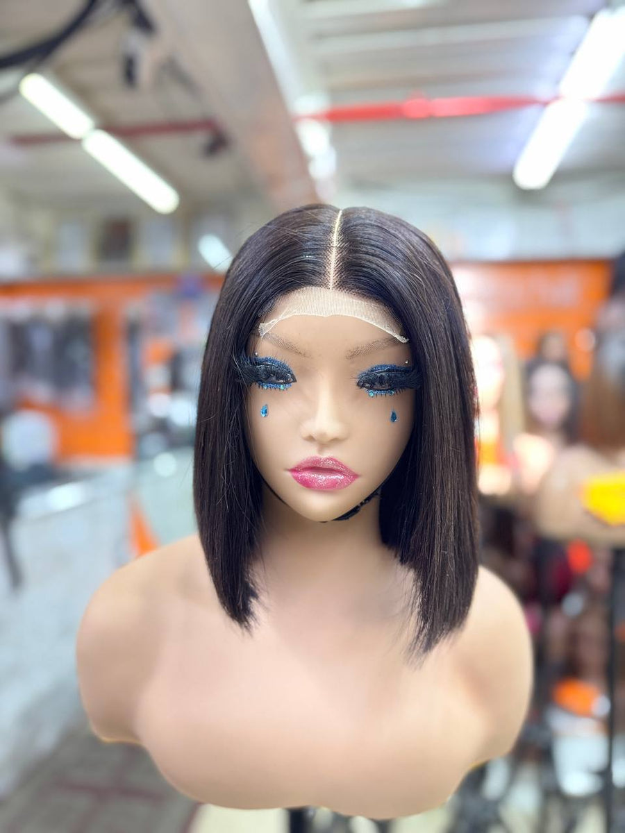 Budget Vietnamese Super Double Drawn Bone Straight Hand Made 2x6 Closure 10" Natural Black Wig